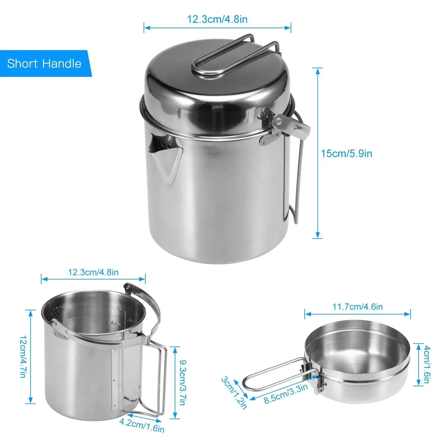 1L Stainless Steel Cooking Kettle Portable Outdoor Camping Pot Pan with Foldable Handle Backpacking Hiking Picnic Camping Kettle