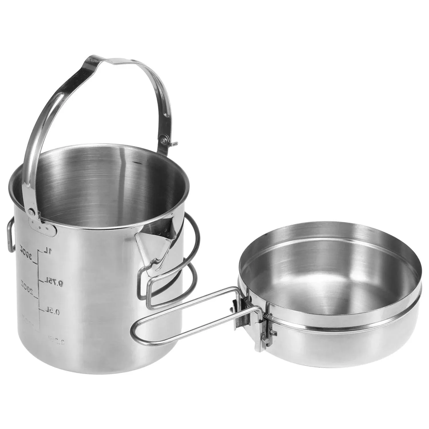 1L Stainless Steel Cooking Kettle Portable Outdoor Camping Pot Pan with Foldable Handle Backpacking Hiking Picnic Camping Kettle