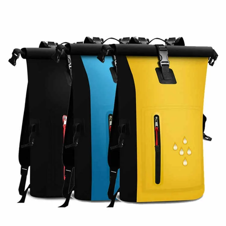 25L Waterproof Backpack Waterproof Bucket Bag With Reflective Strip(Black)