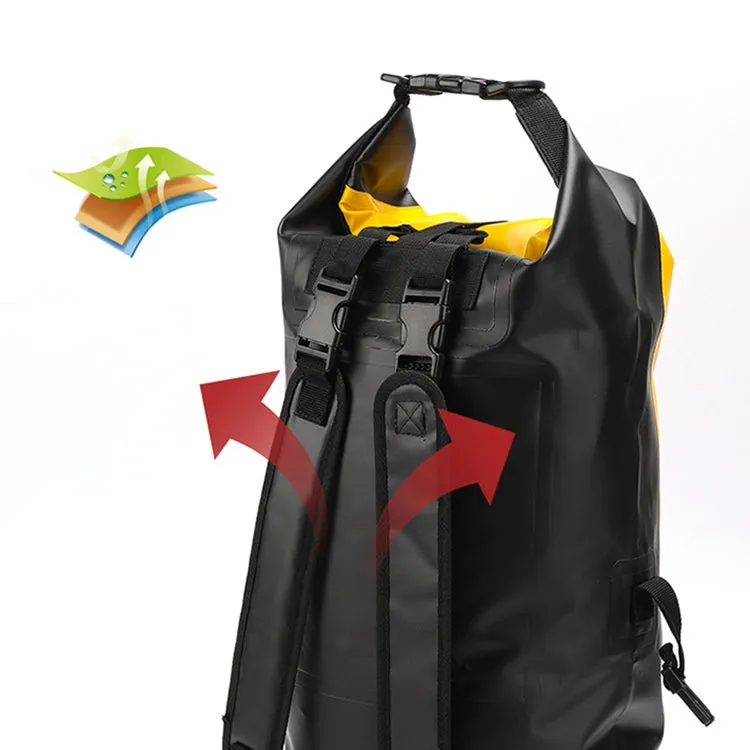 25L Waterproof Backpack Waterproof Bucket Bag With Reflective Strip(Black)