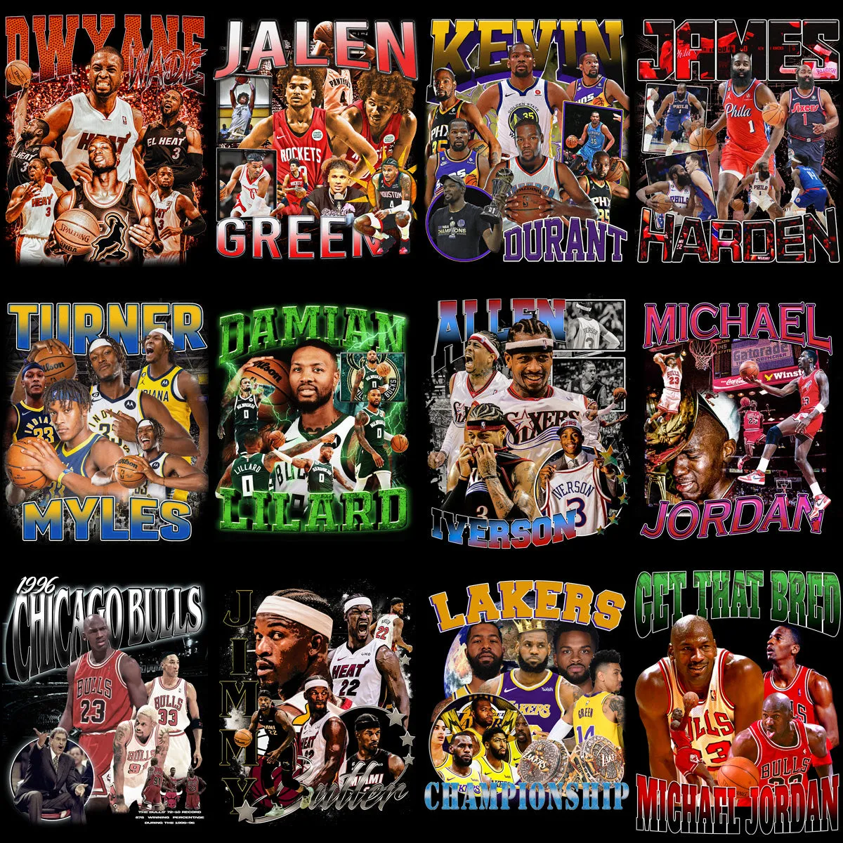 37 Basketball Bootleg Players Designs Bundle PNG