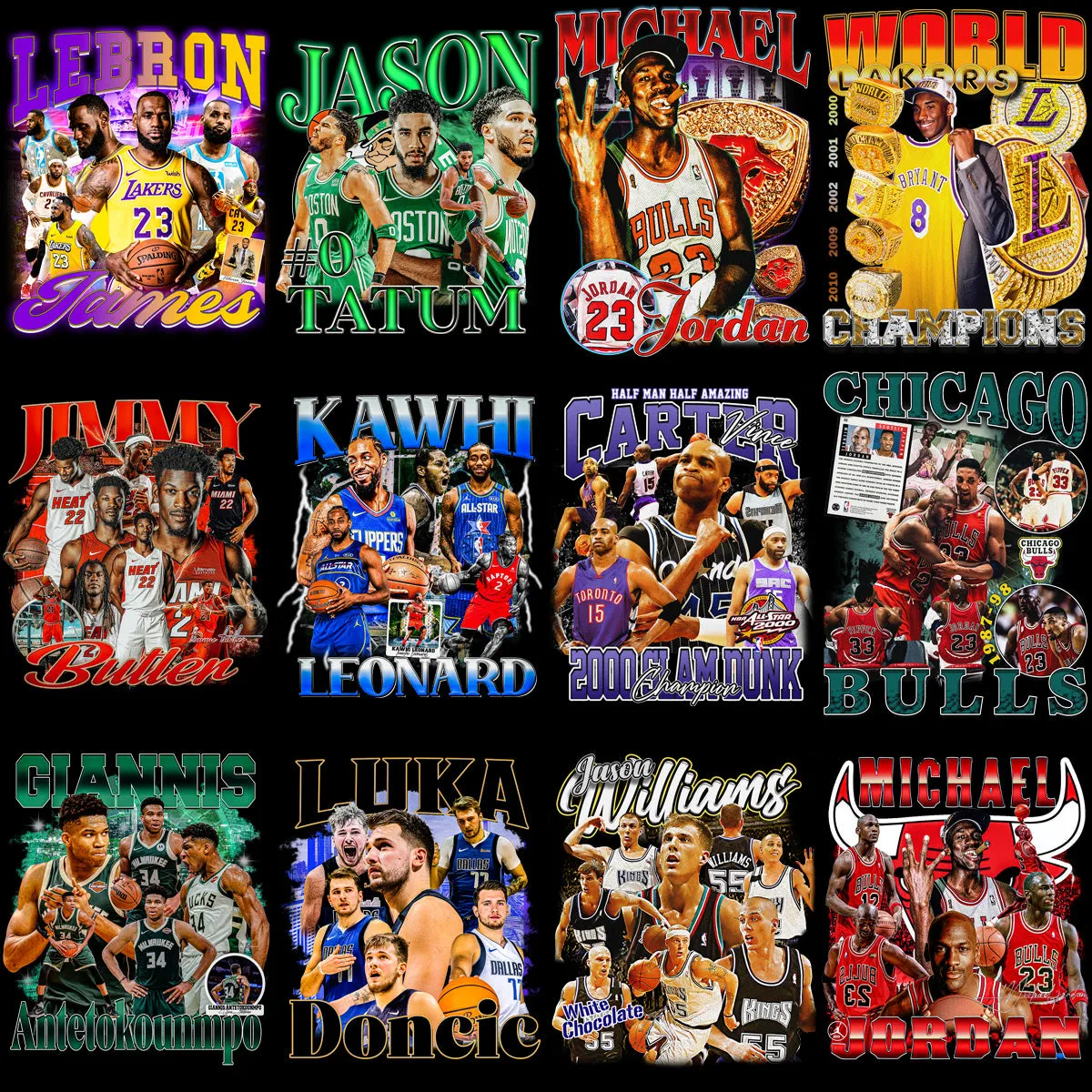 37 Basketball Bootleg Players Designs Bundle PNG