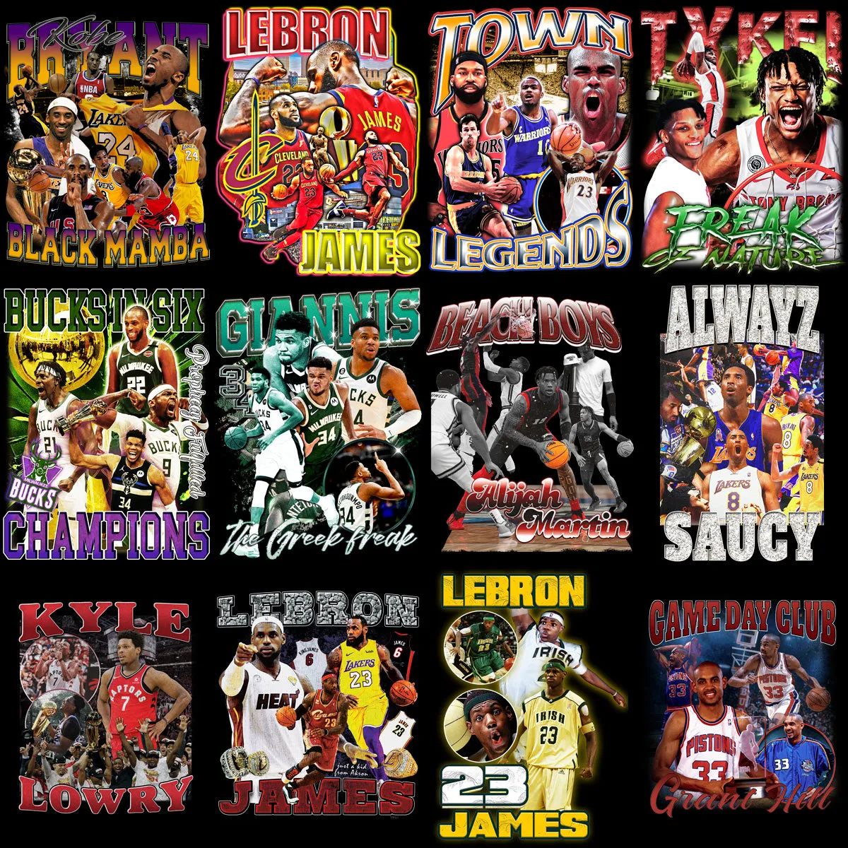 37 Basketball Bootleg Players Designs Bundle PNG