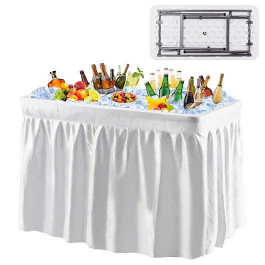 4 Feet Plastic Party Ice Folding Ice Table with Matching Skirt-White