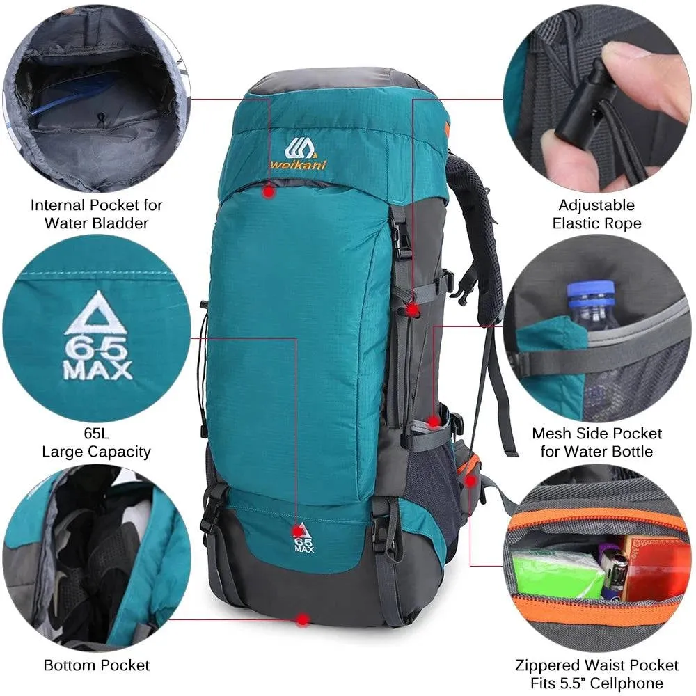 65L Hiking Backpack Waterproof Outdoor Sport Travel Daypack for Men Women Camping Trekking Touring