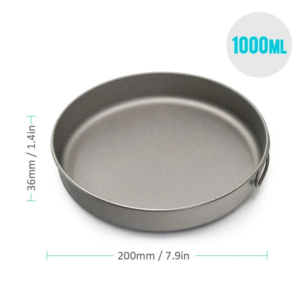 750ml/1000ml Ultralight Titanium Frypan Outdoor Camping Hiking Tableware Cookware Picnic Cooking Frying Pan