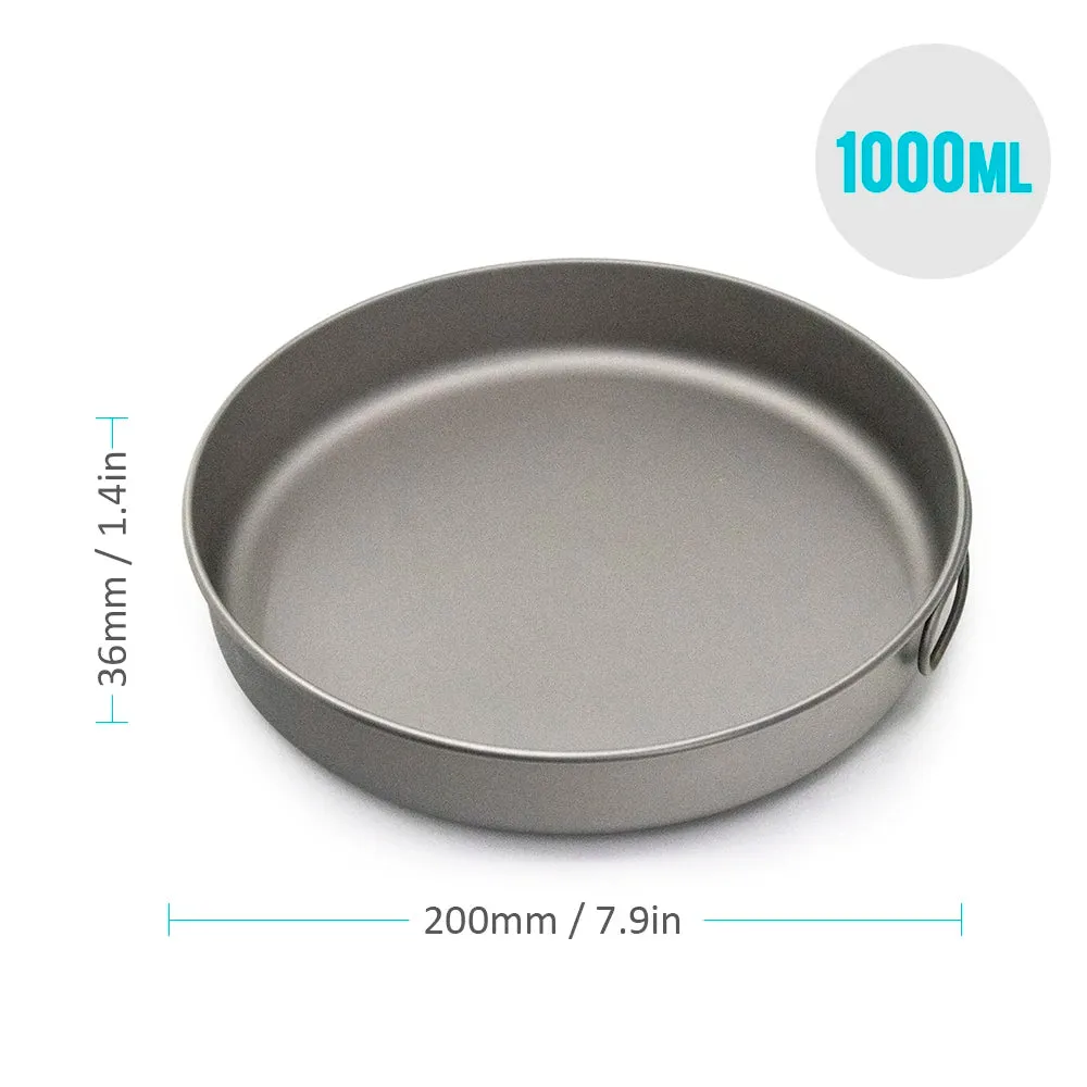 750ml/1000ml Ultralight Titanium Frypan Outdoor Camping Hiking Tableware Cookware Picnic Cooking Frying Pan