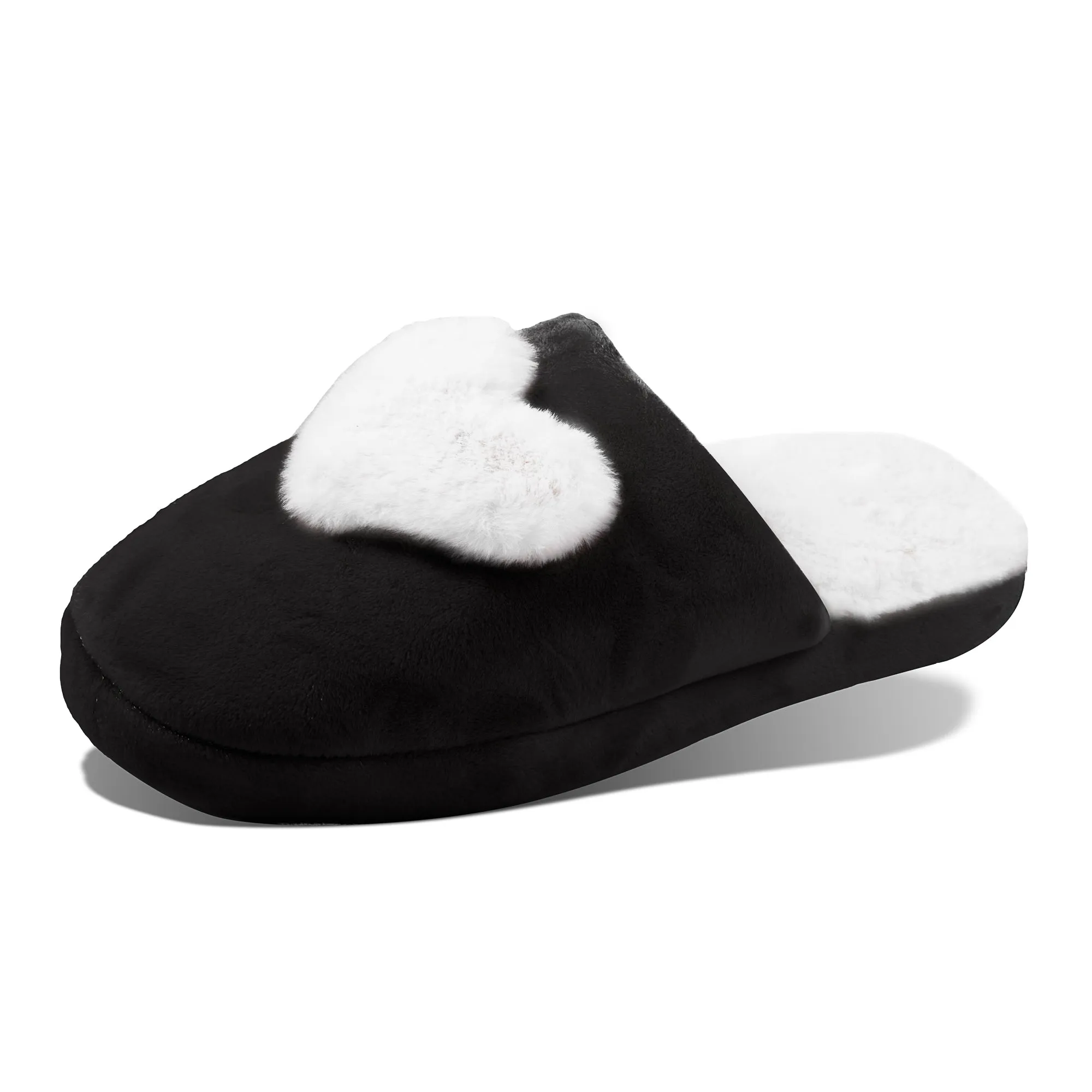 Amanda Blue Black-White Plush Heart Slippers (Medium 8-9)