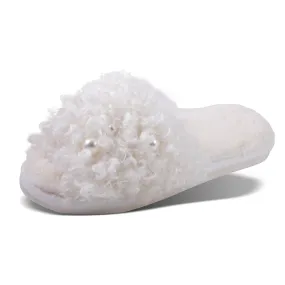 Amanda Blue White Curly Pearl Slippers (Large 10-11)