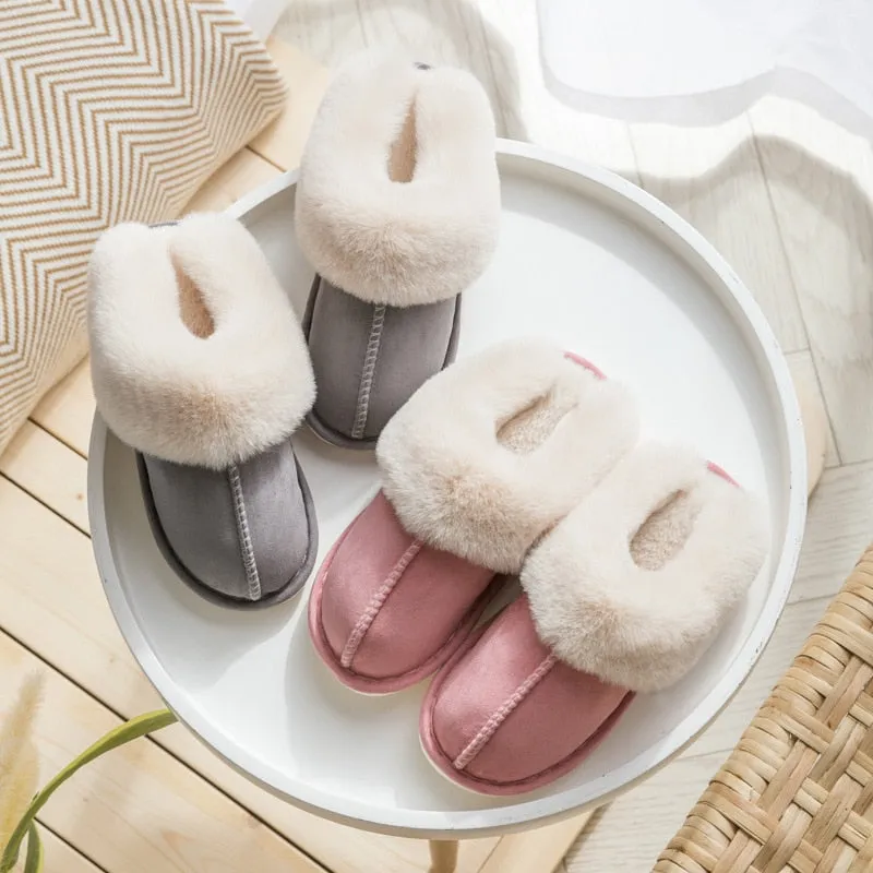 Faux Fur Slippers - Fuzzy Slippers for Women