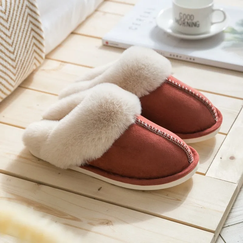 Faux Fur Slippers - Fuzzy Slippers for Women