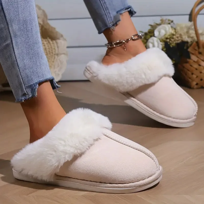 Faux Fur Slippers - Fuzzy Slippers for Women