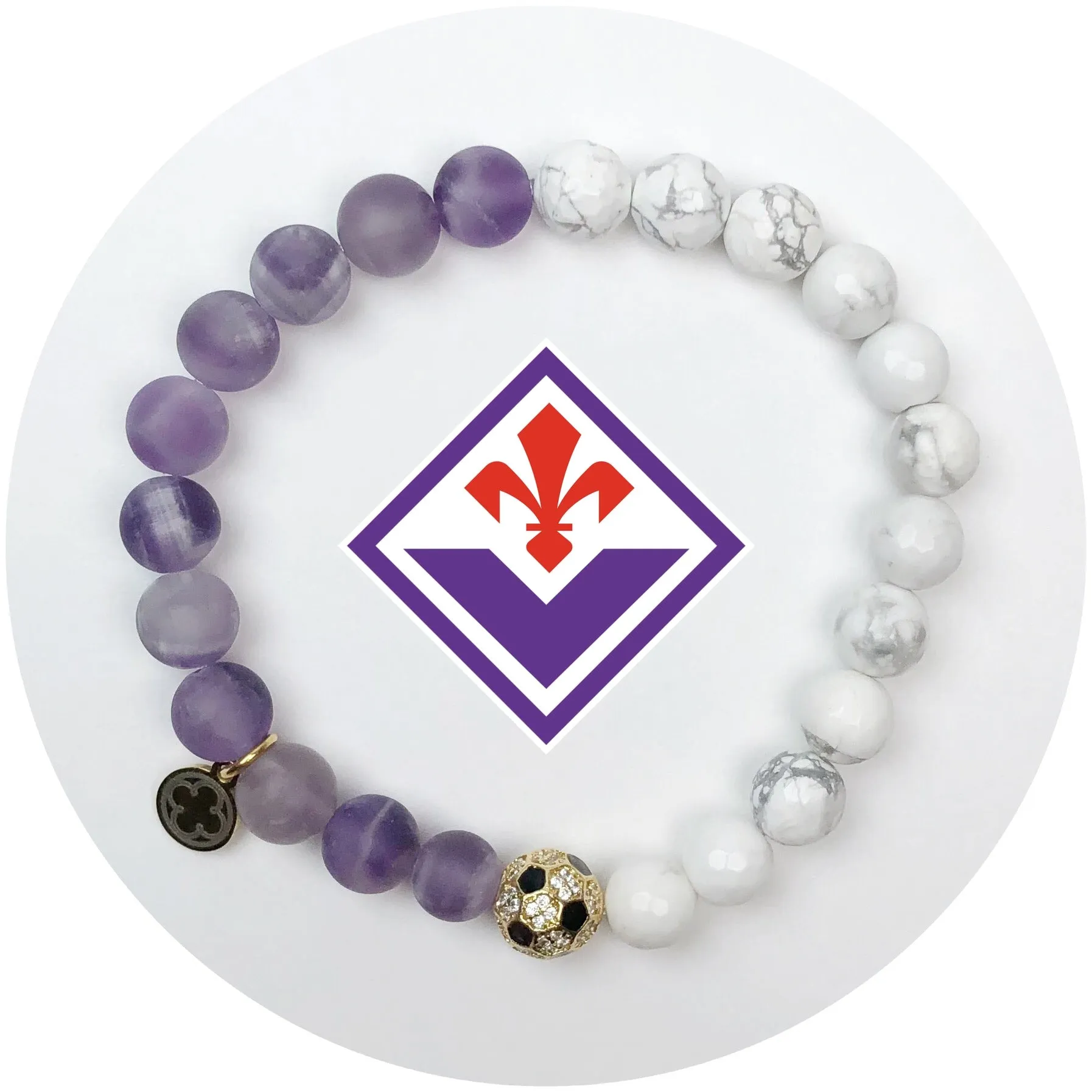 Fiorentina Mens Matte Amethyst and White Howlite with Pavé Soccer Ball