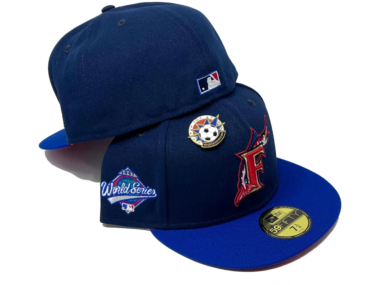 FLORIDA MARLINS 1997 WORLD SERIES "WORLD CUP SOCCER PACK" RED BRIM NEW ERA FITTED HAT