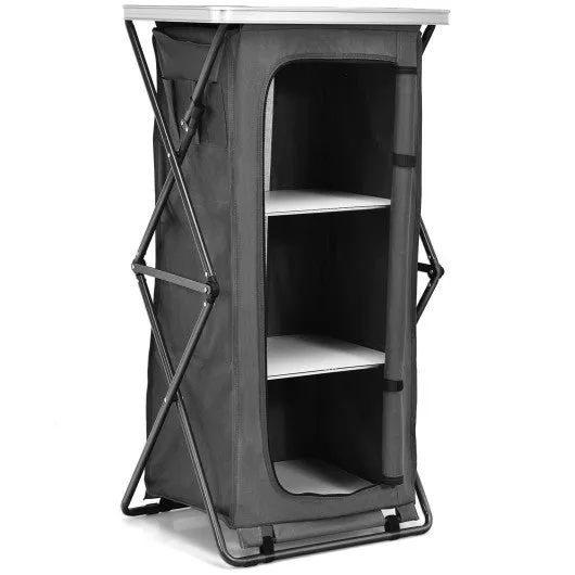 Folding Camping Storage Cabinet with 3 Shelves and Carry Bag-L