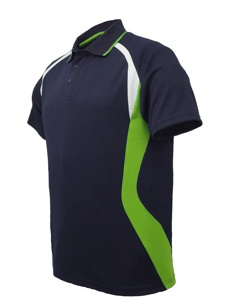 Golf Sports Panel Polo Shirt - Navy/Lime/White