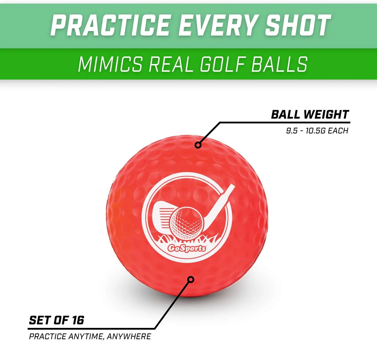 GoSports Foam Golf Practice Balls Realistic Feel and Limited Flight Use Indoors & Outdoors