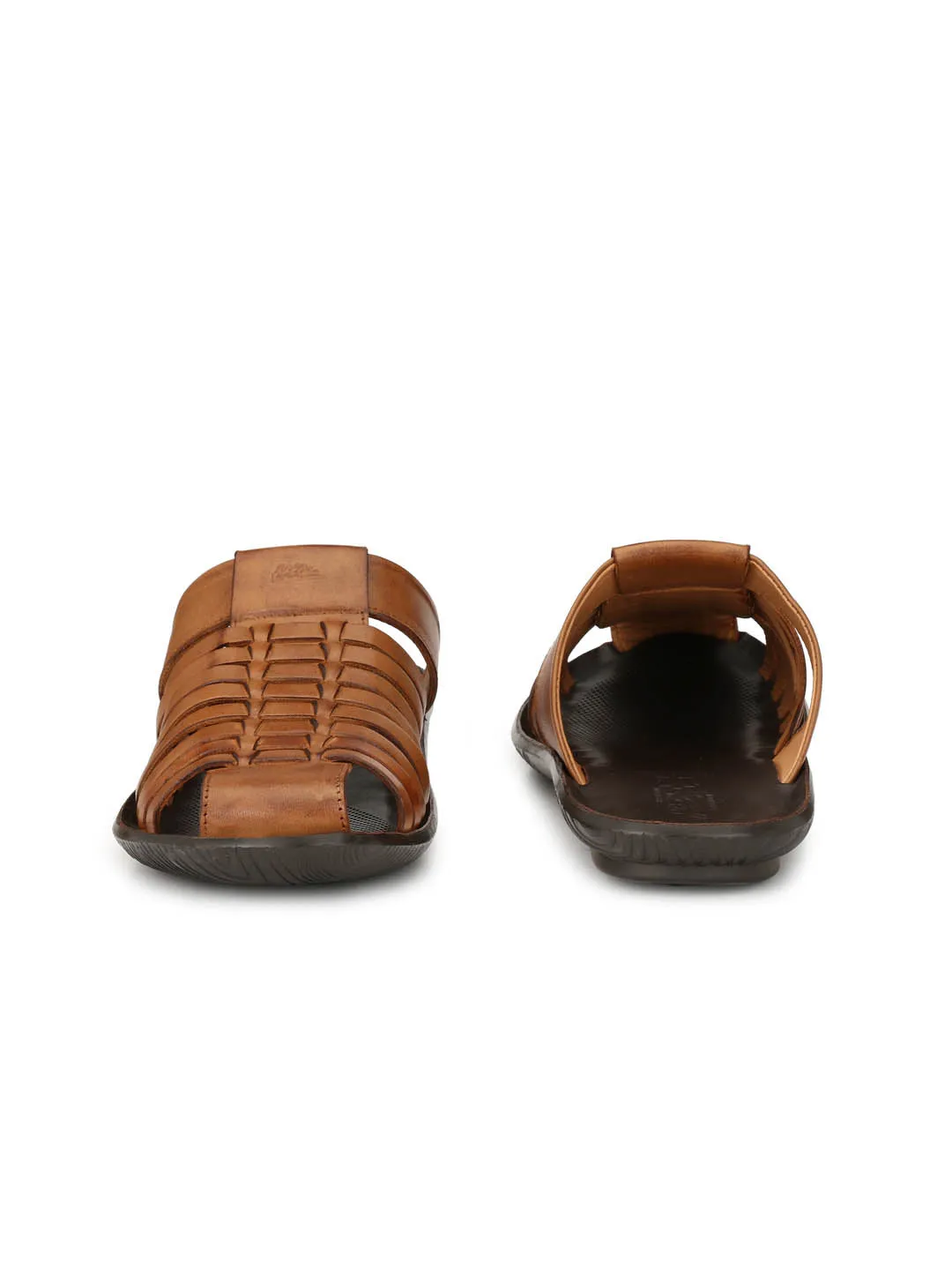 Hitz Men's Tan Leather Indoor Outdoor Comfort Slippers