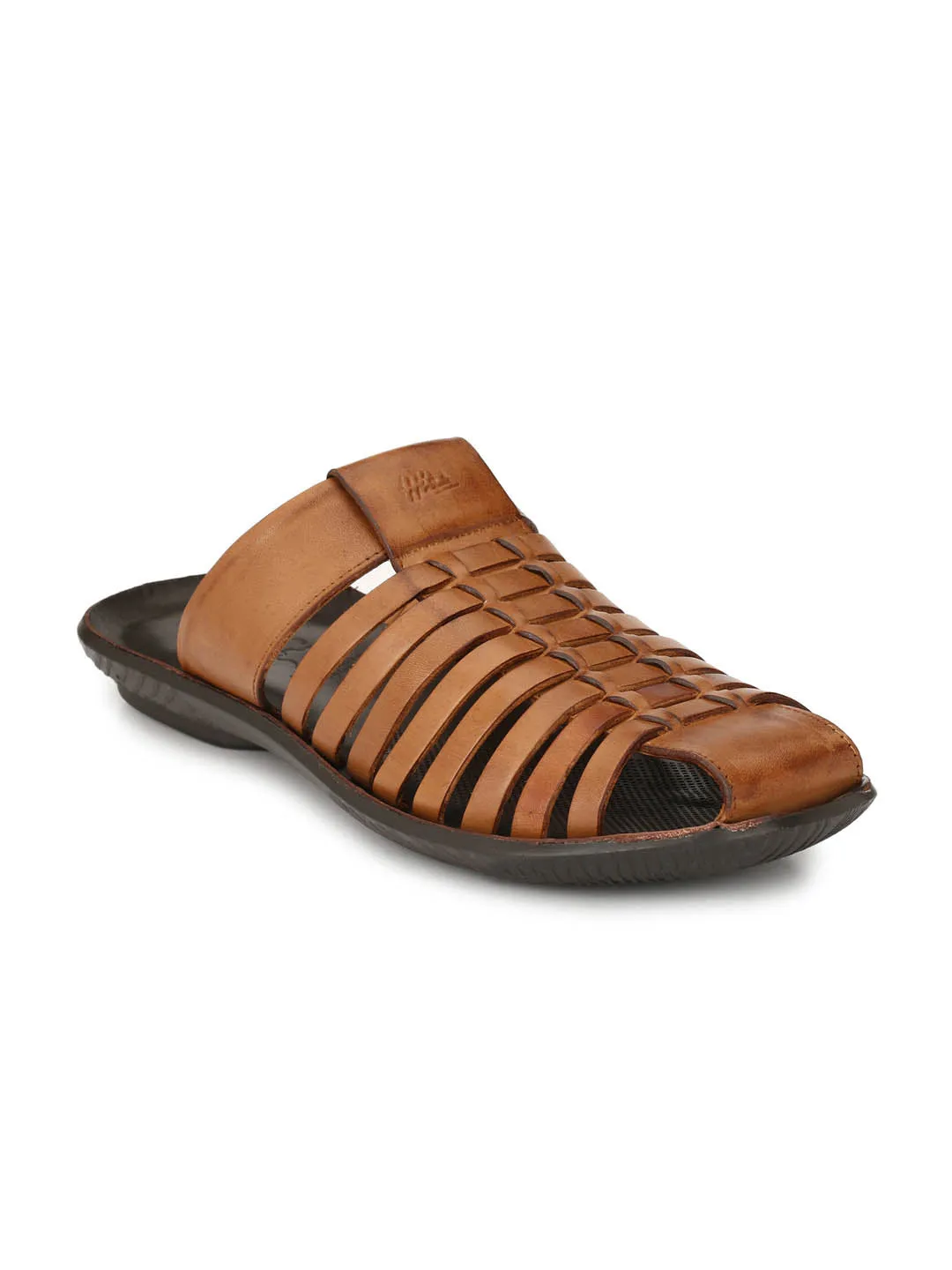 Hitz Men's Tan Leather Indoor Outdoor Comfort Slippers