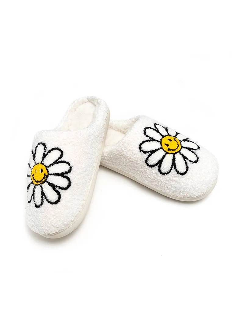 Indoor / Outdoor Slippers - Smiling Daisies - White: M/L