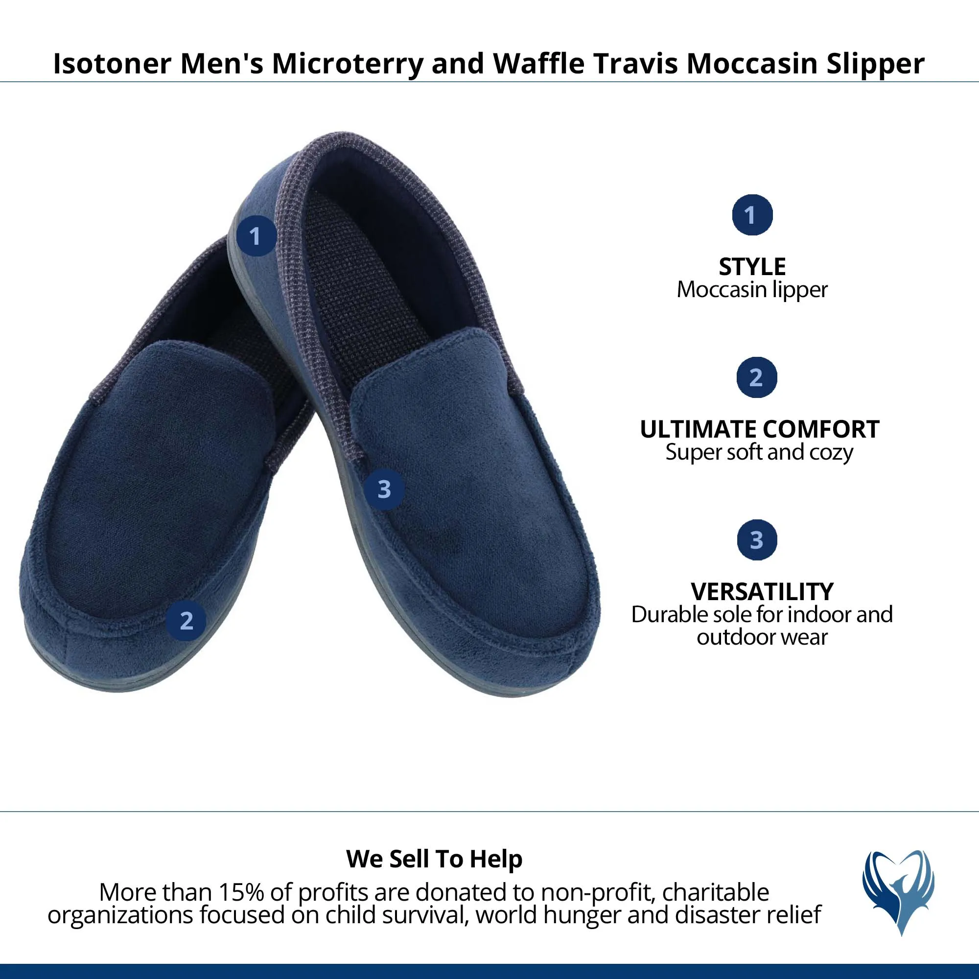 Isotoner Men's Microterry and Waffle Travis Moccasin Slipper