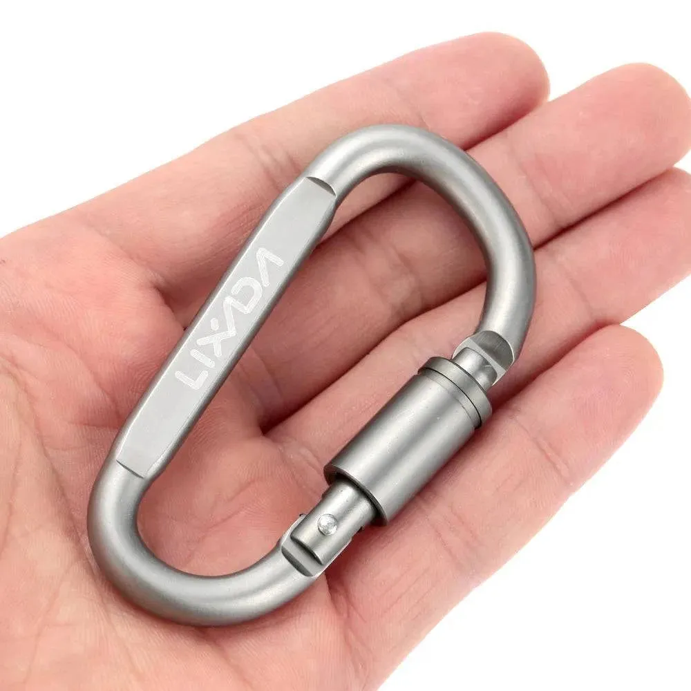 Lixada Aluminum Alloy Carabiner D-ring Key Chain Clip Locking Screw Hanging Snap Hook Buckle Carabine Camping Climbing Equipment