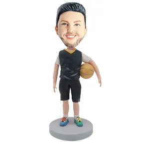 Male Basketball Player In Black Basketball Suit With A Basketball Under His Arm Custom Figure Bobblehead