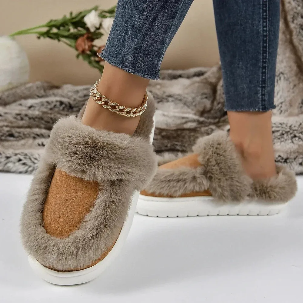 Merendy Sabaho Platform Round toe Cotton fuzzy Half Slippers