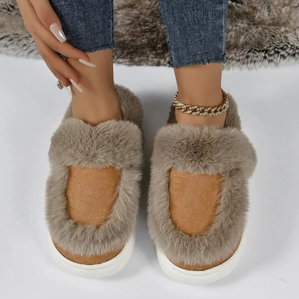 Merendy Sabaho Platform Round toe Cotton fuzzy Half Slippers