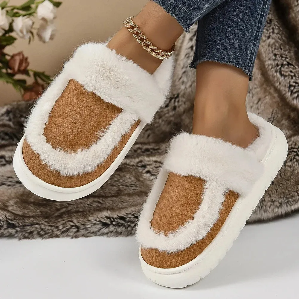 Merendy Sabaho Platform Round toe Cotton fuzzy Half Slippers