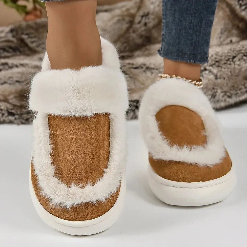 Merendy Sabaho Platform Round toe Cotton fuzzy Half Slippers