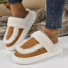 Merendy Sabaho Platform Round toe Cotton fuzzy Half Slippers