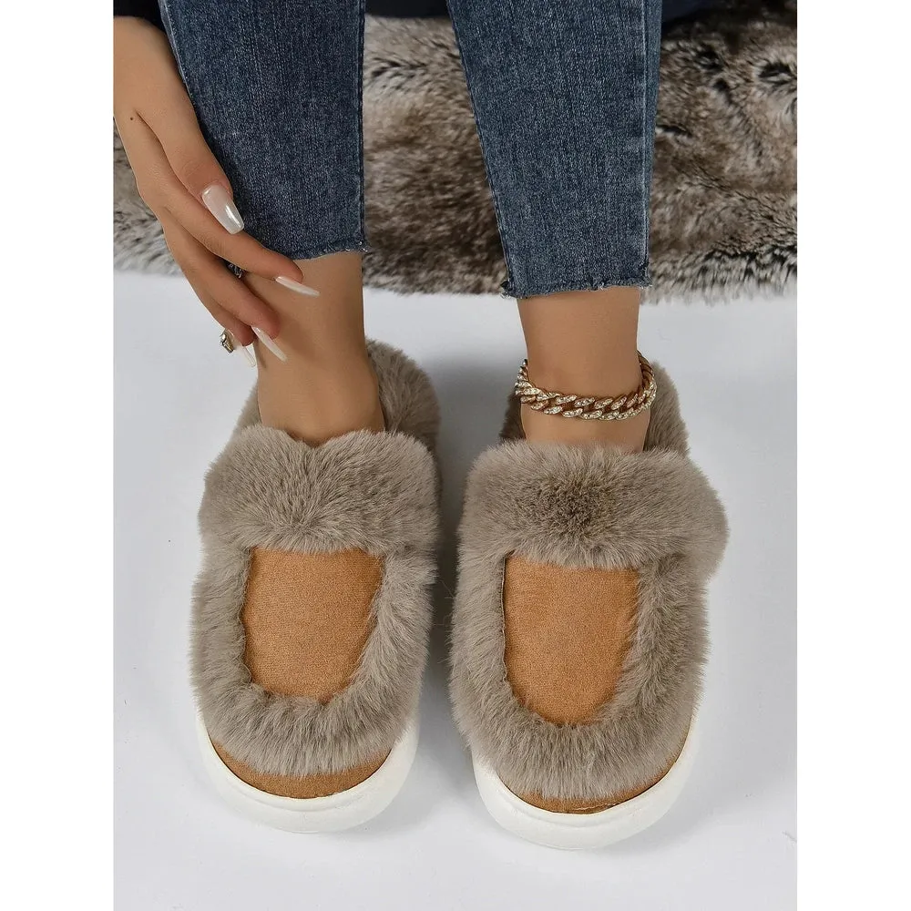 Merendy Sabaho Platform Round toe Cotton fuzzy Half Slippers