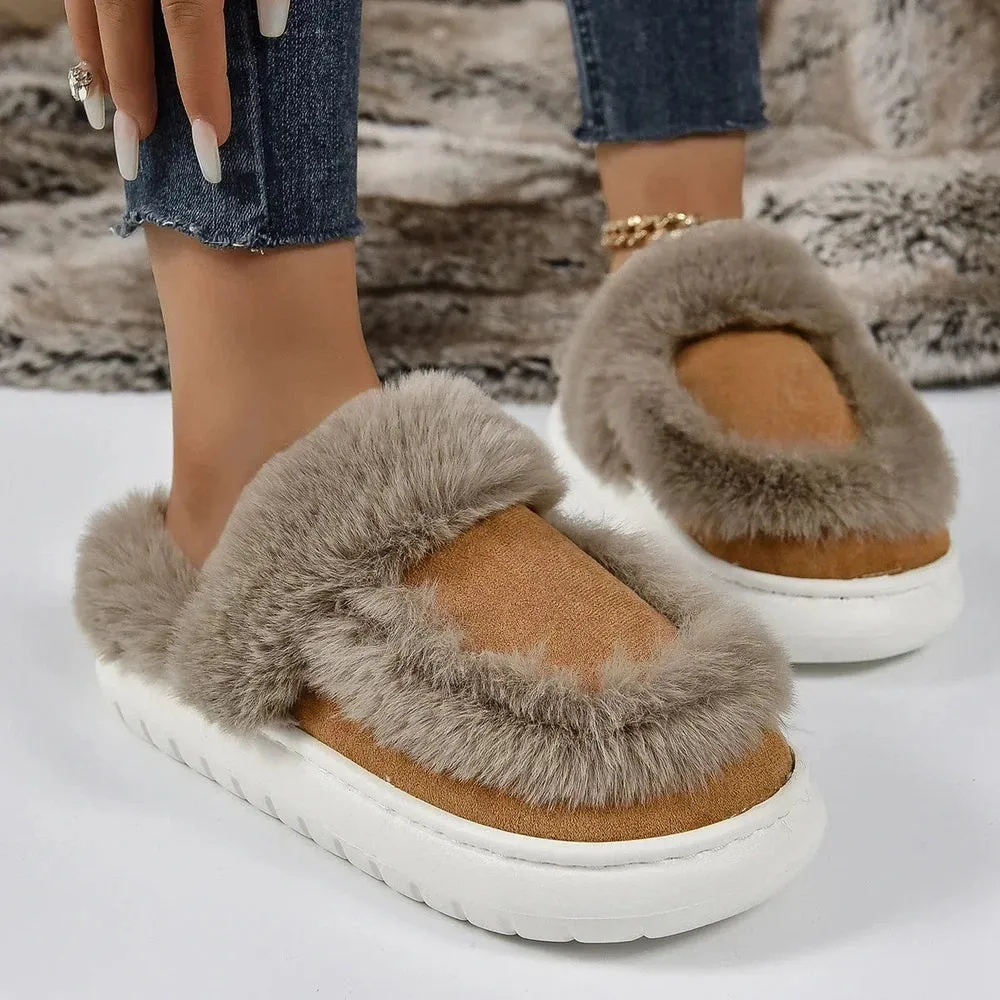 Merendy Sabaho Platform Round toe Cotton fuzzy Half Slippers