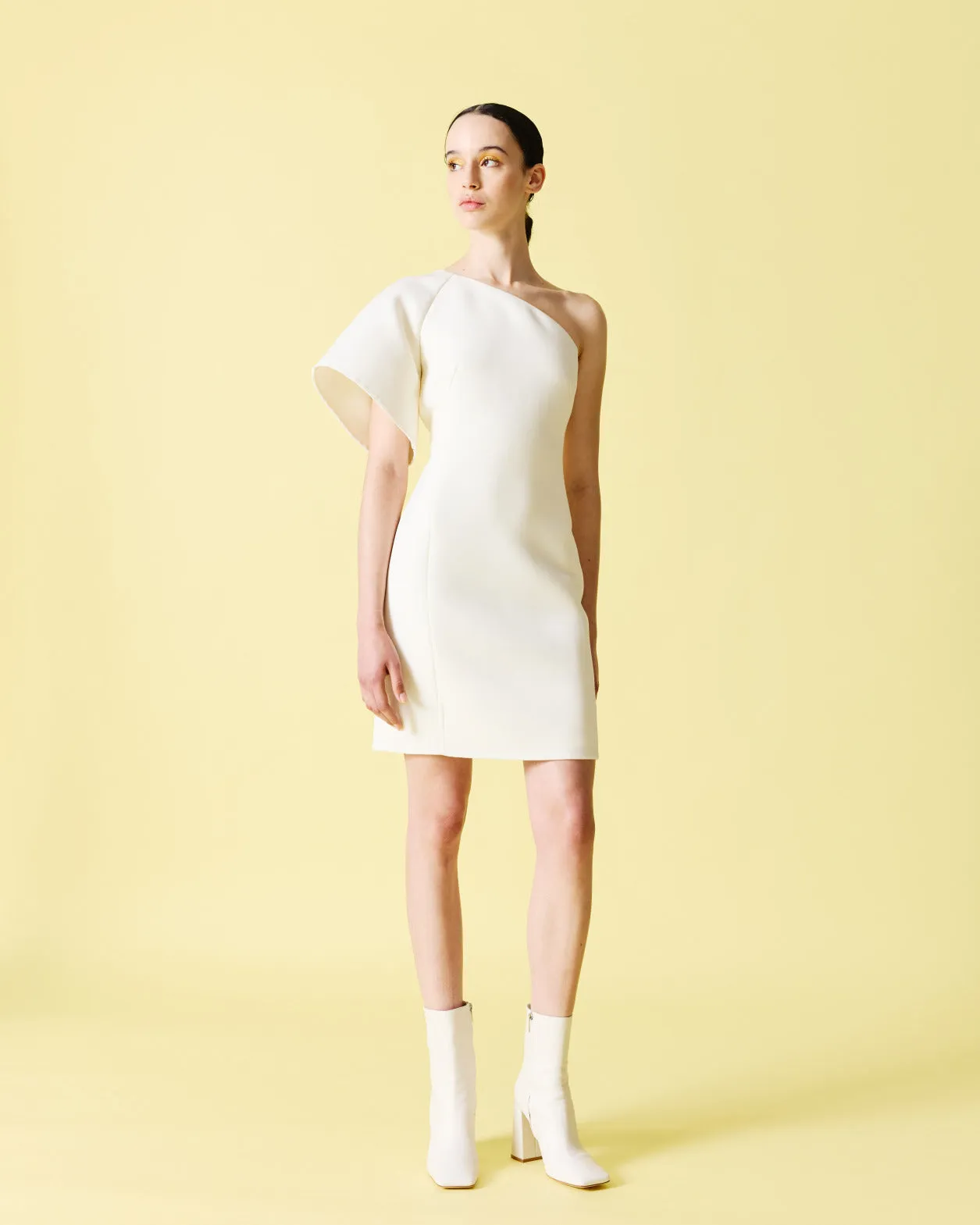 One-Schoulder Cocktail Dress in Wool Double-Face