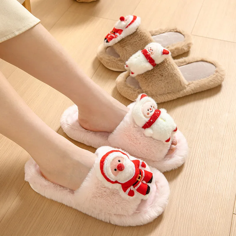 Santa Claus Plush Open-Toe Slippers – Cozy Up with Holiday Cheer!