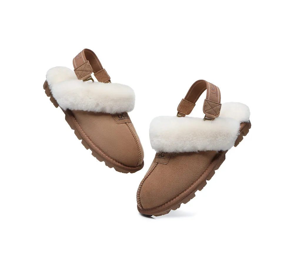 Sheepskin Wool Removable Strap Slingback Slippers Suzie