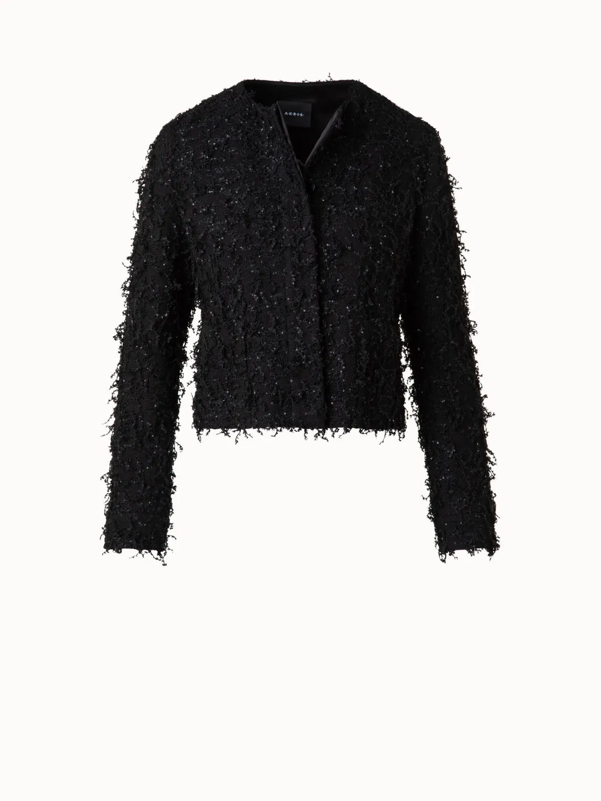 Short Jacket with Micro Sequins Fringed Bouclé