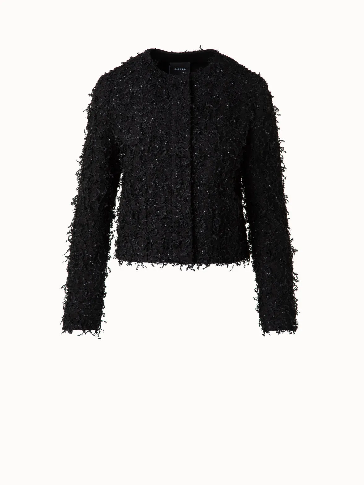 Short Jacket with Micro Sequins Fringed Bouclé