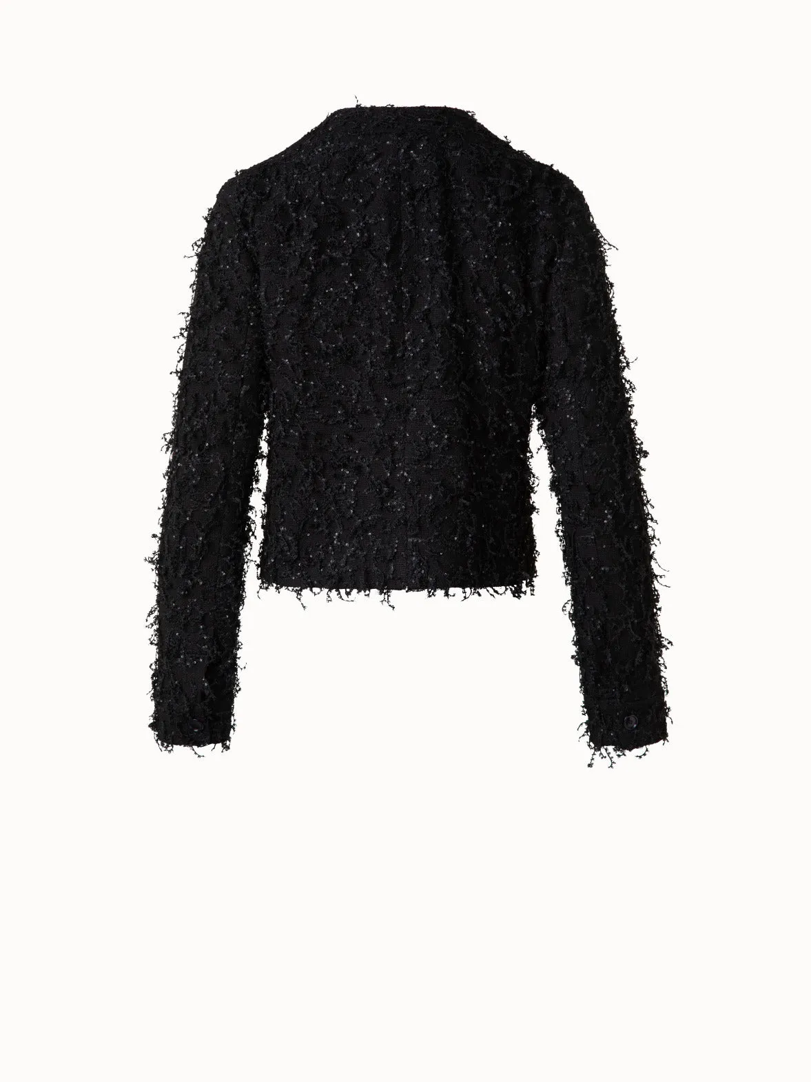 Short Jacket with Micro Sequins Fringed Bouclé