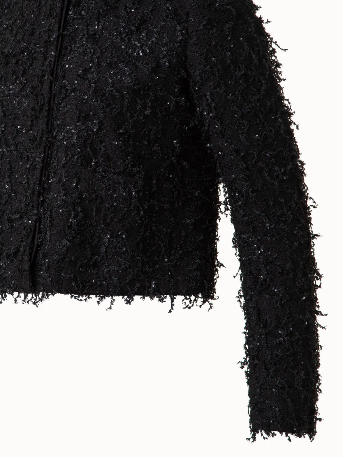 Short Jacket with Micro Sequins Fringed Bouclé