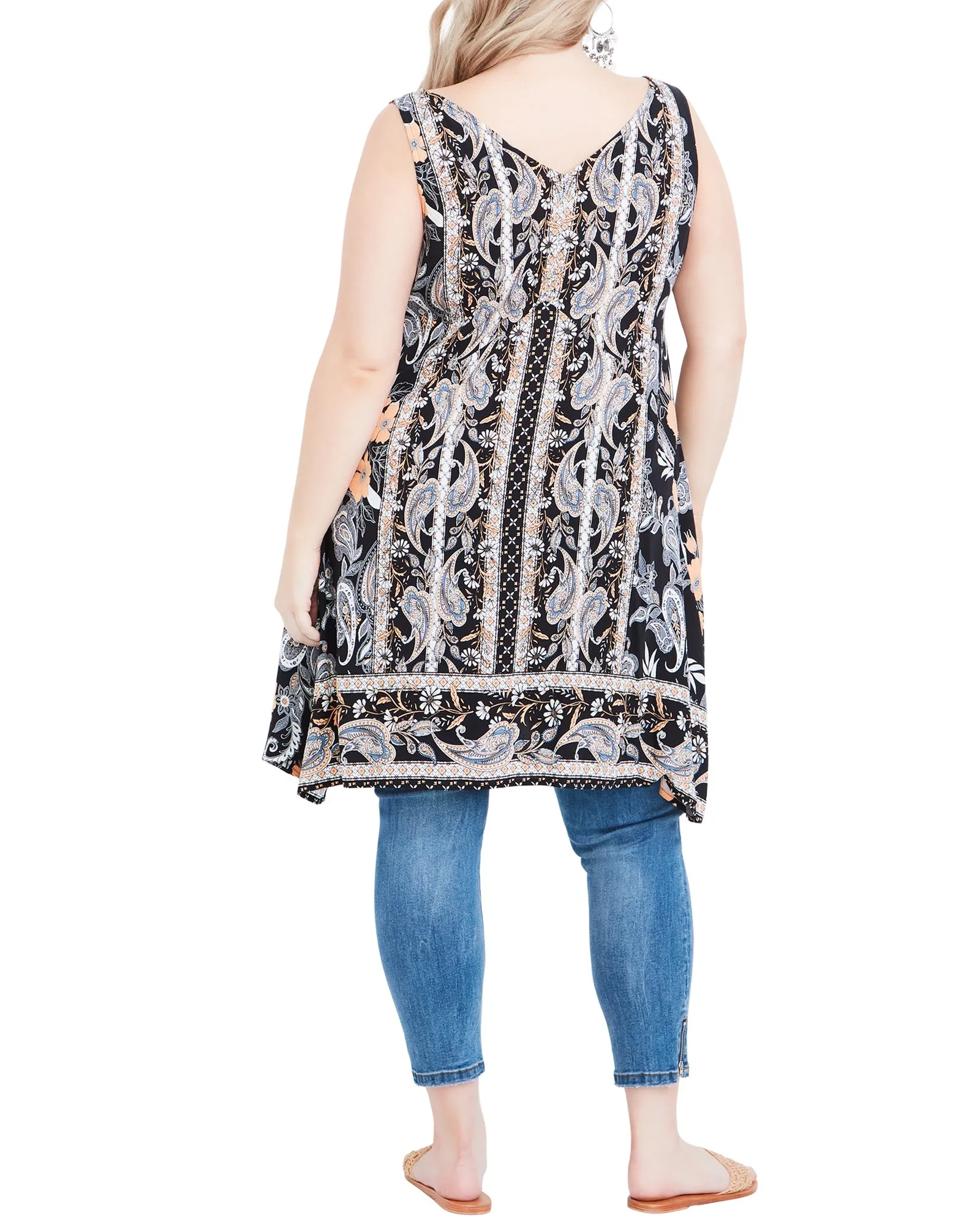 Skye Hi-Lo Paisley Floral Print Tunic | Black / White