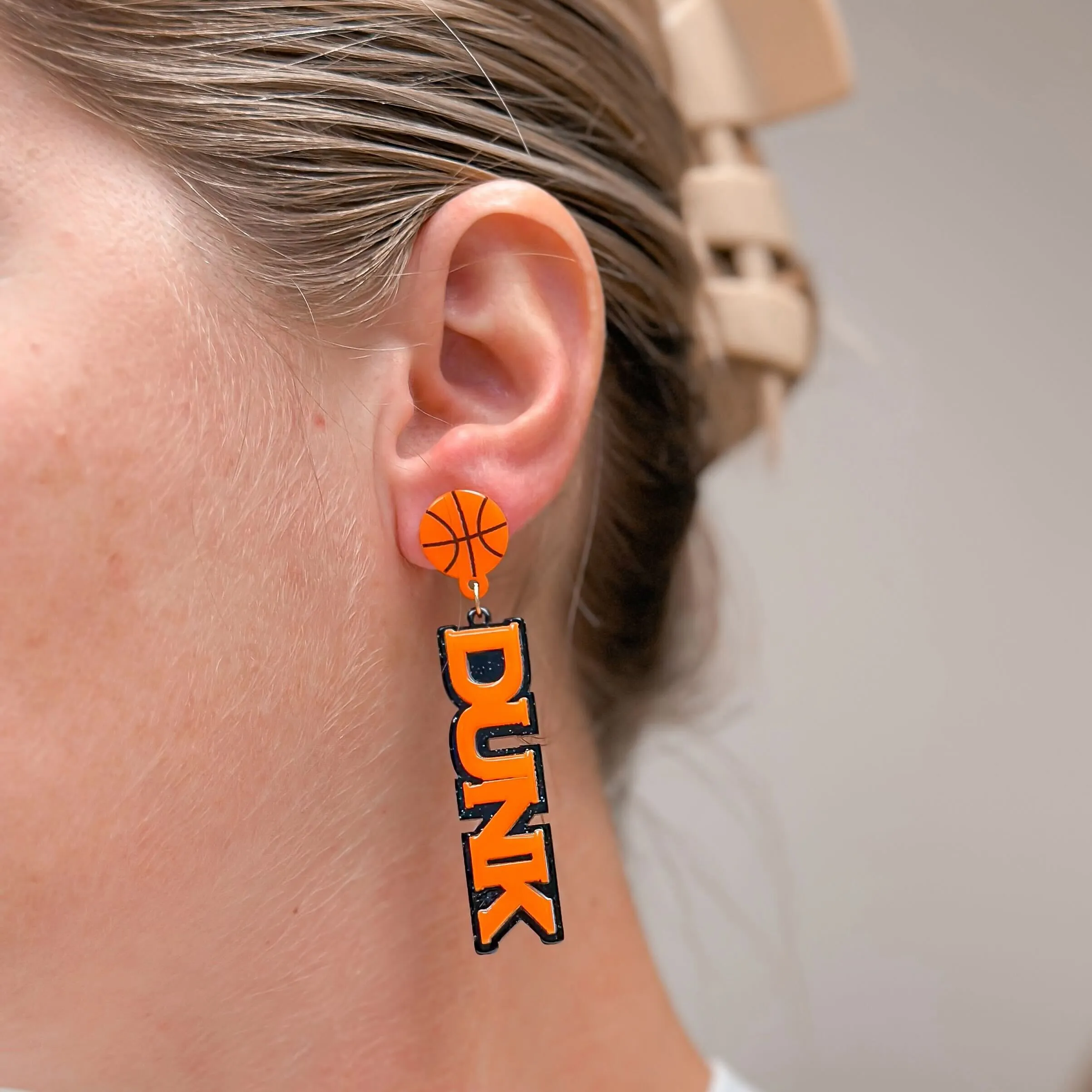 'Slam Dunk' Statement Dangle Earrings - Orange & Black