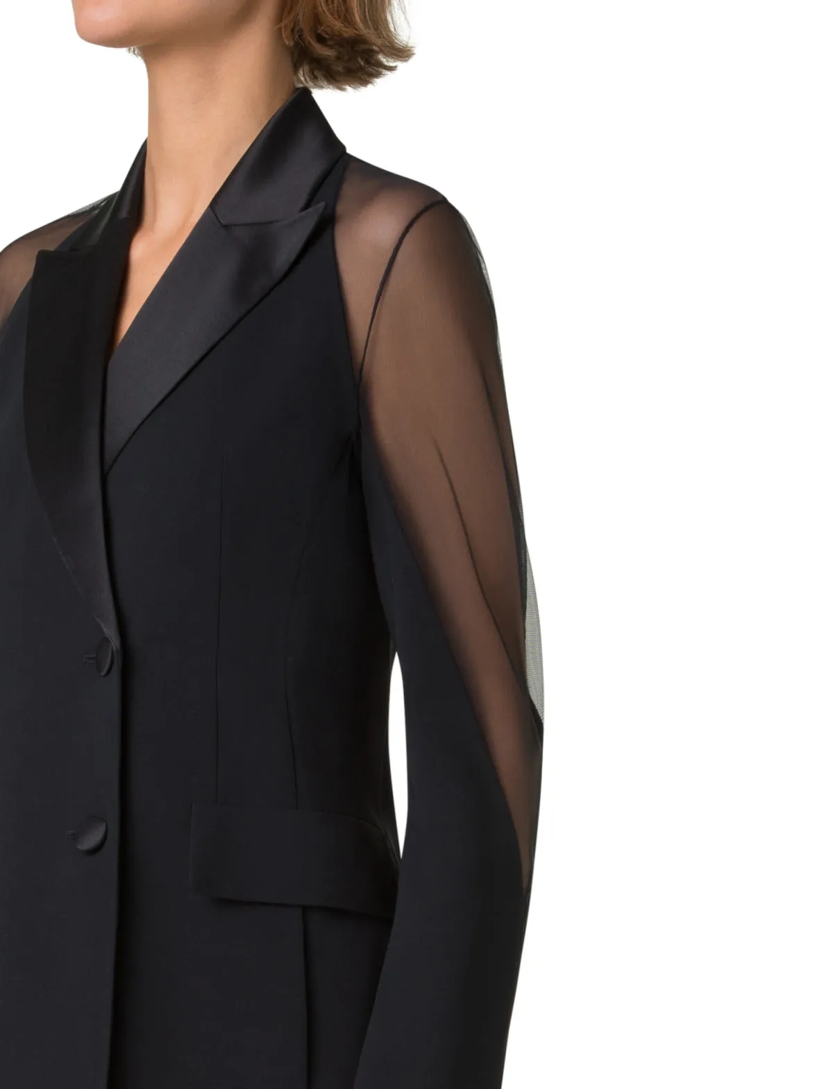 Tuxedo Jacket with Satin Lapel and Sheer Shoulders