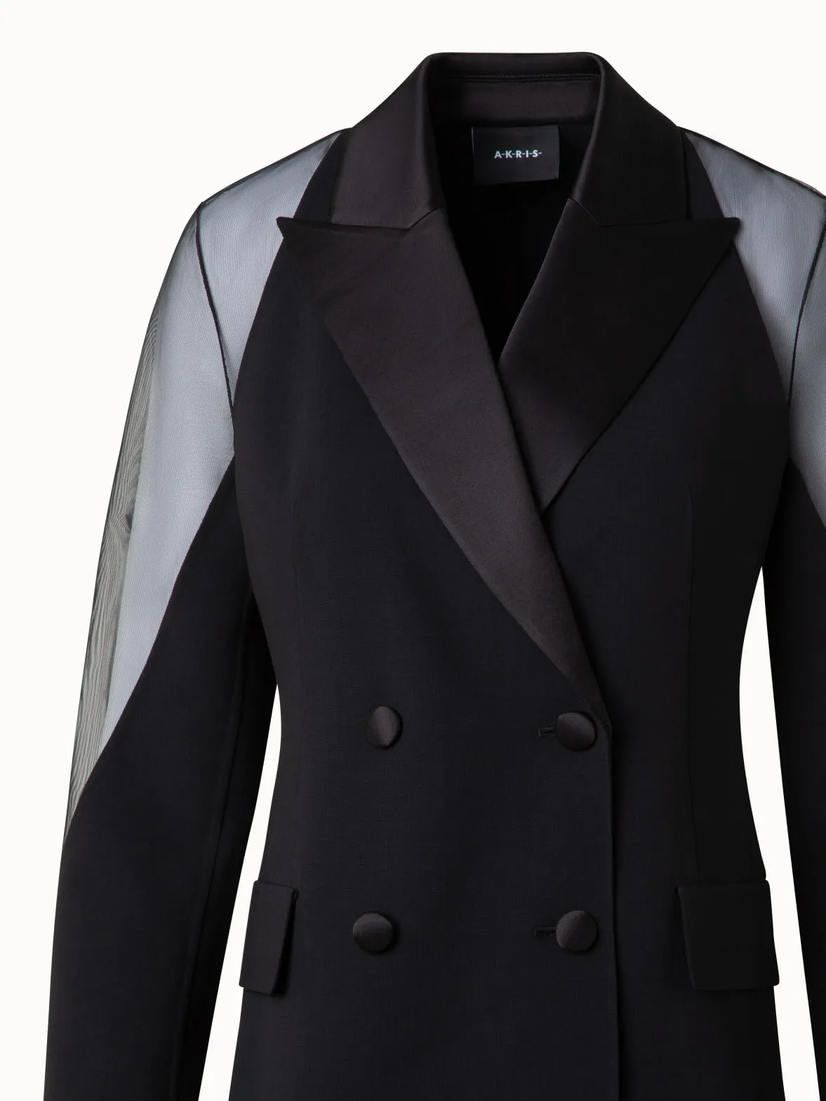 Tuxedo Jacket with Satin Lapel and Sheer Shoulders