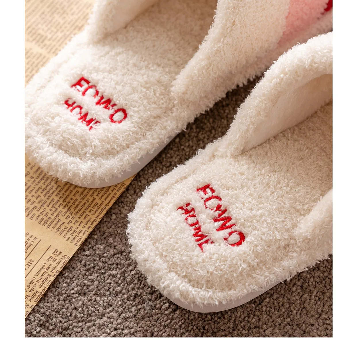 Unisex couple winter slippers color stripe furry warm house shoes with arch support