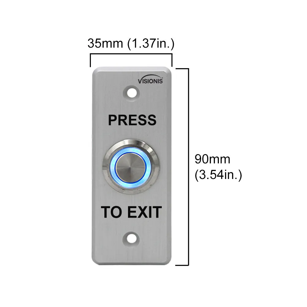 Visionis FPC-7332 VIS-SS1500-G Outdoor Electromagnetic Lock 1500lbs With VIS-7008 Weatherproof With LED Push To Exit Button NO, NC, COM Outputs For Access Control, 2 Amp Power Supply