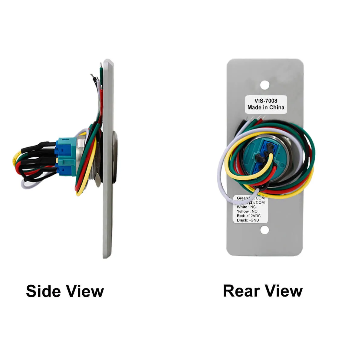 Visionis FPC-7332 VIS-SS1500-G Outdoor Electromagnetic Lock 1500lbs With VIS-7008 Weatherproof With LED Push To Exit Button NO, NC, COM Outputs For Access Control, 2 Amp Power Supply