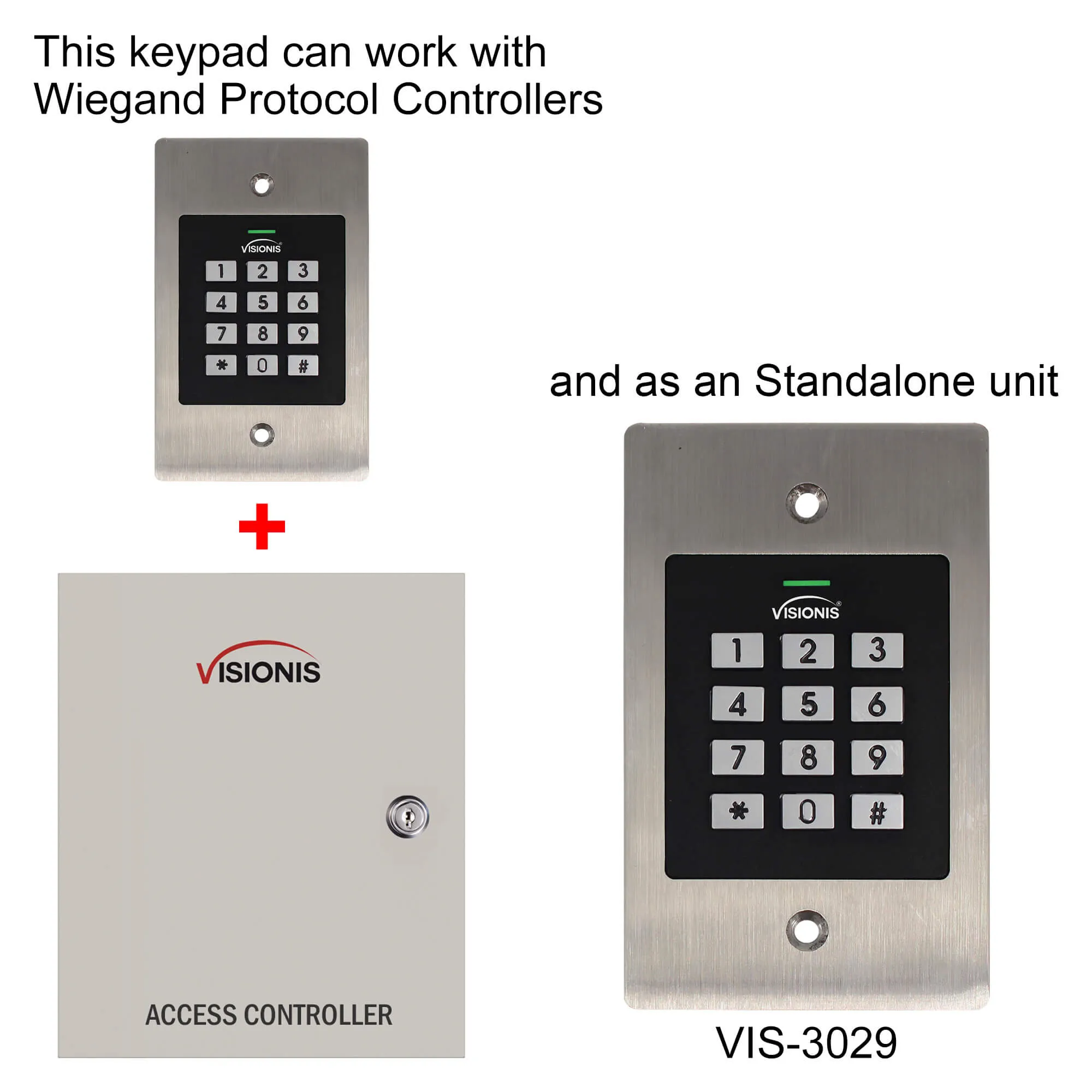 Visionis VIS-3029 – Indoor   Outdoor Rated IP66 Metal Access Control Standalone   Keypad   Card Reader Standalone   Wiegand 26   1000 EM Cards   Flush Mount Design