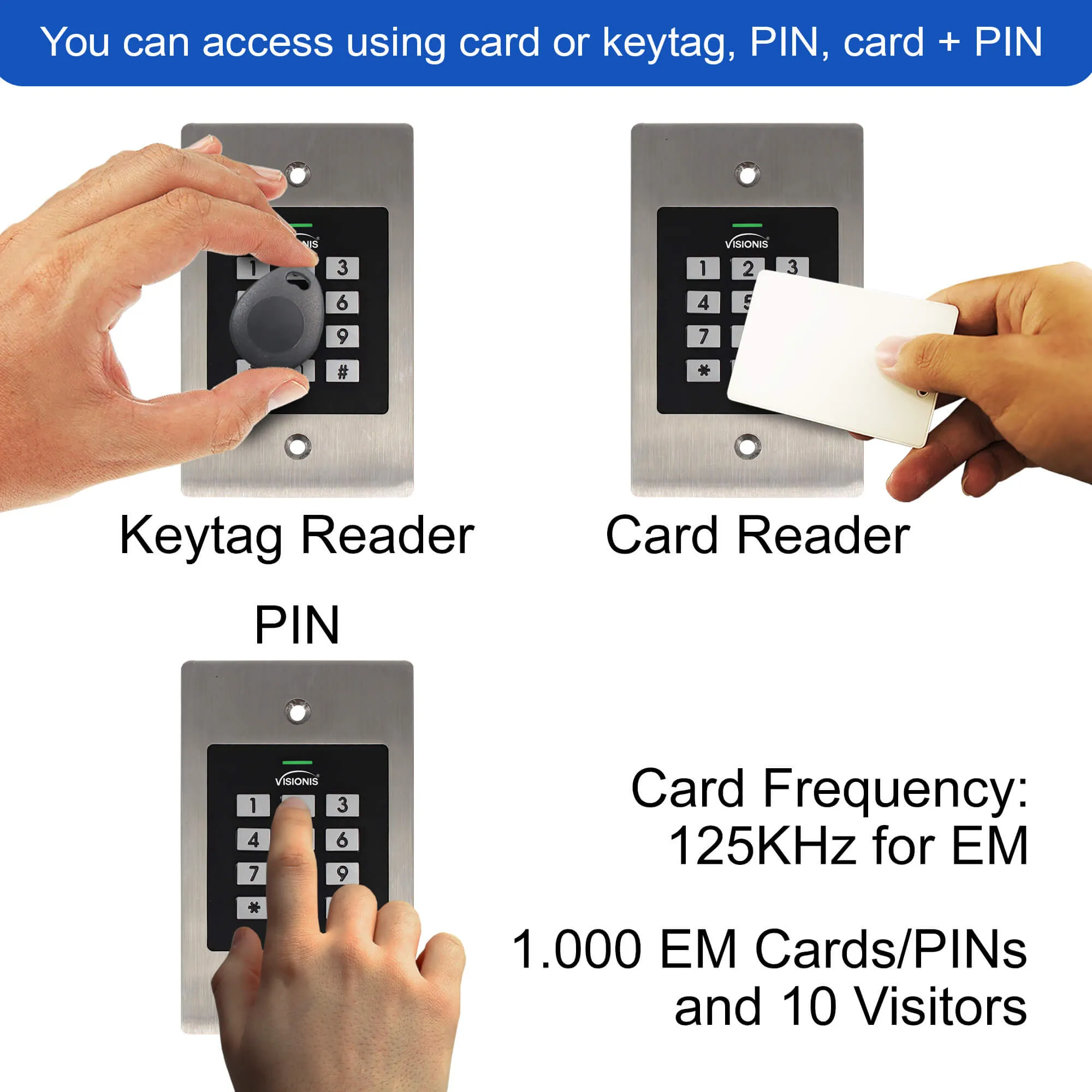 Visionis VIS-3029 – Indoor   Outdoor Rated IP66 Metal Access Control Standalone   Keypad   Card Reader Standalone   Wiegand 26   1000 EM Cards   Flush Mount Design